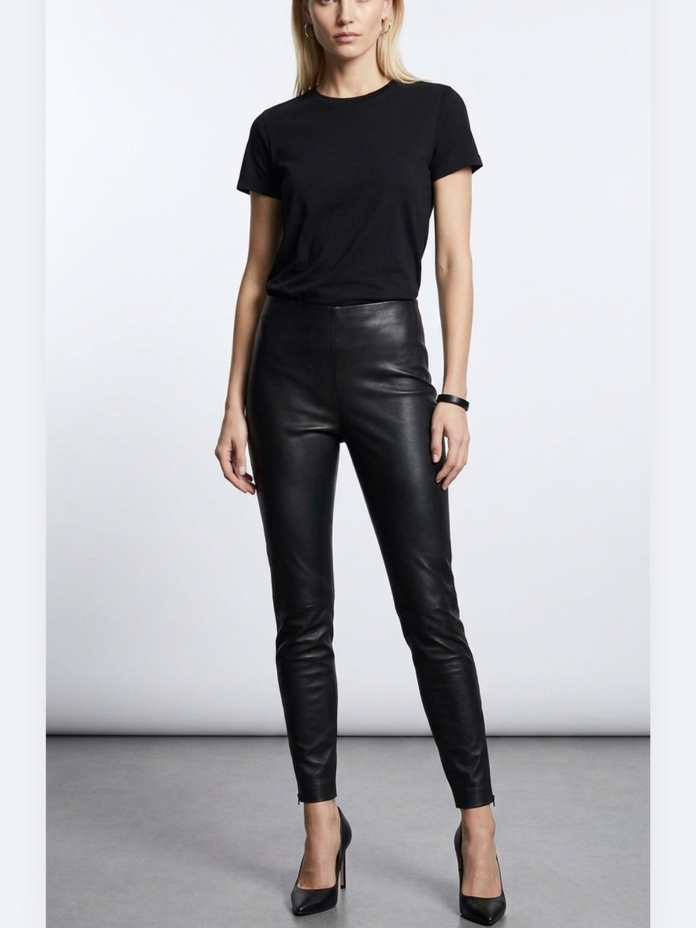 Zara Basic Black Vegan Leather Skinny High-Rise Pants. Sz S